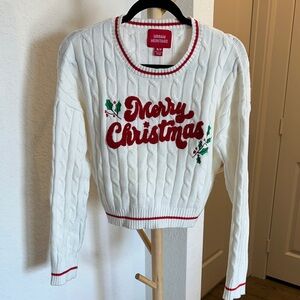Urban Heritage White "Merry Christmas" Cable-Knit Sweater